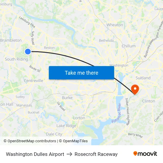 Washington Dulles Airport to Rosecroft Raceway map