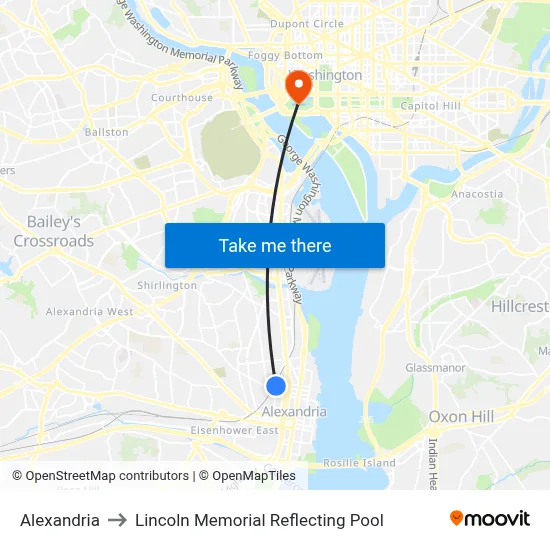 Alexandria to Lincoln Memorial Reflecting Pool map