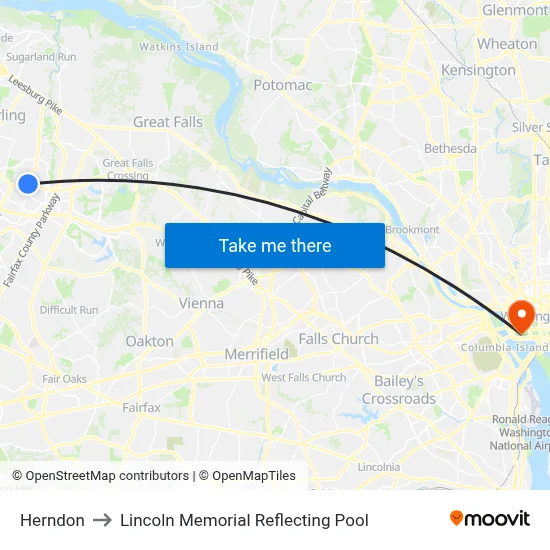 Herndon to Lincoln Memorial Reflecting Pool map