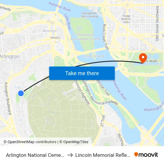 Arlington National Cemetery Tours to Lincoln Memorial Reflecting Pool map