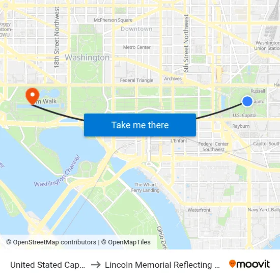 United Stated Capitol to Lincoln Memorial Reflecting Pool map