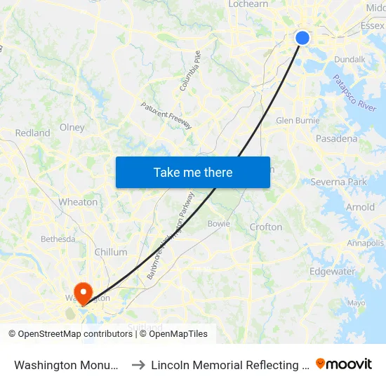 Washington Monument to Lincoln Memorial Reflecting Pool map