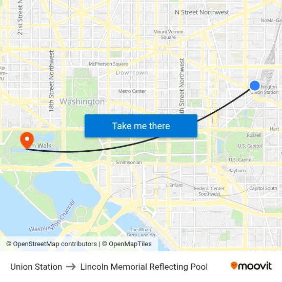 Union Station to Lincoln Memorial Reflecting Pool map