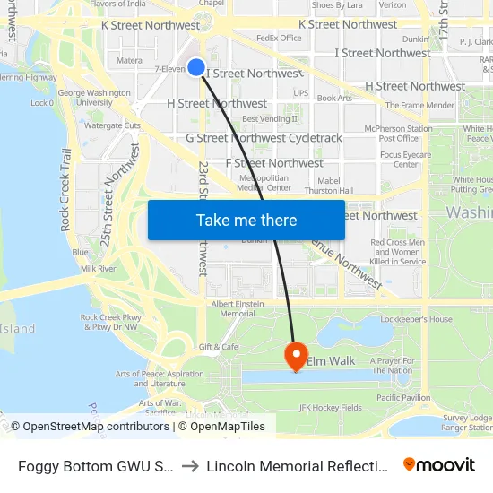 Foggy Bottom GWU Station to Lincoln Memorial Reflecting Pool map