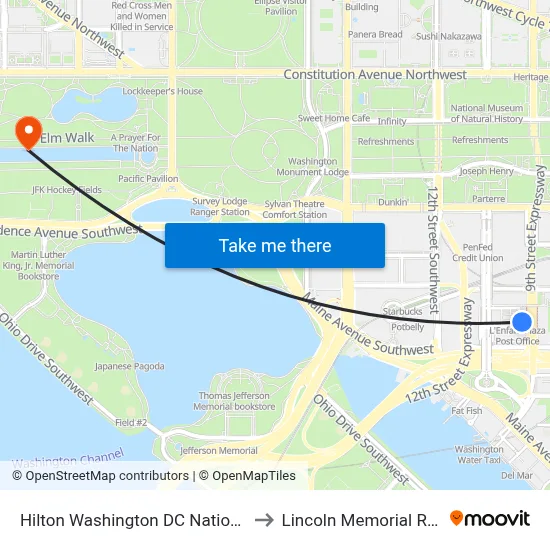 Hilton Washington DC National Mall The Wharf to Lincoln Memorial Reflecting Pool map