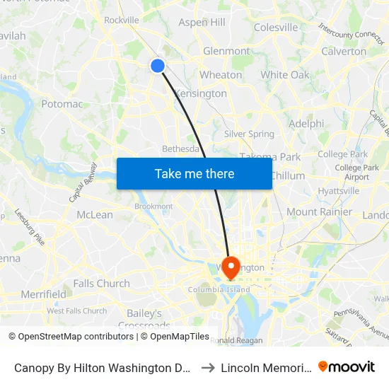 Canopy By Hilton Washington DC Bethesda North North Bethesda to Lincoln Memorial Reflecting Pool map