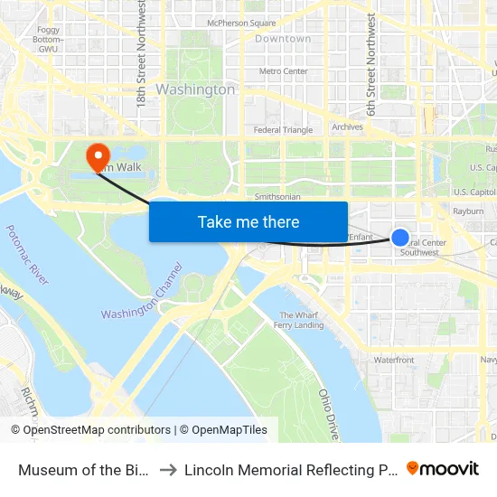 Museum of the Bible to Lincoln Memorial Reflecting Pool map