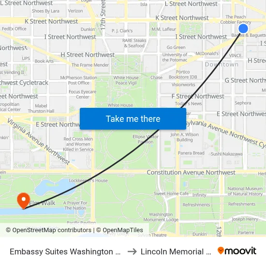 Embassy Suites Washington D C Convention Center to Lincoln Memorial Reflecting Pool map