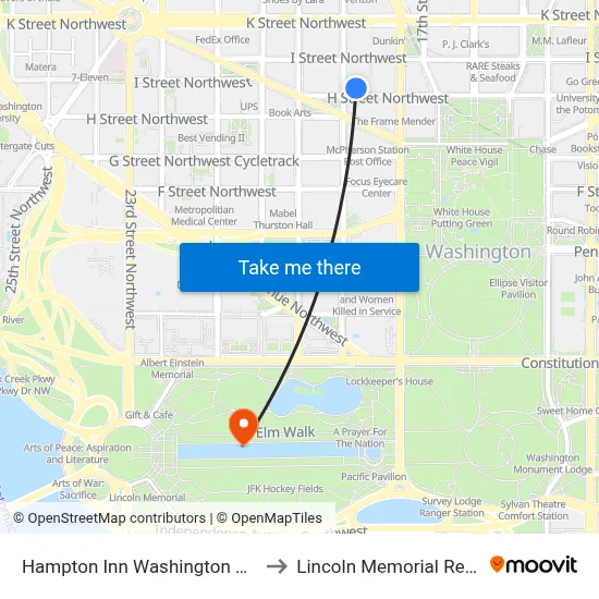 Hampton Inn Washington DC White House to Lincoln Memorial Reflecting Pool map