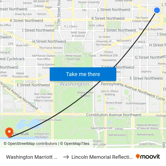 Washington Marriott Marquis to Lincoln Memorial Reflecting Pool map