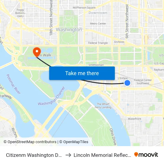 Citizenm Washington DC Capitol to Lincoln Memorial Reflecting Pool map