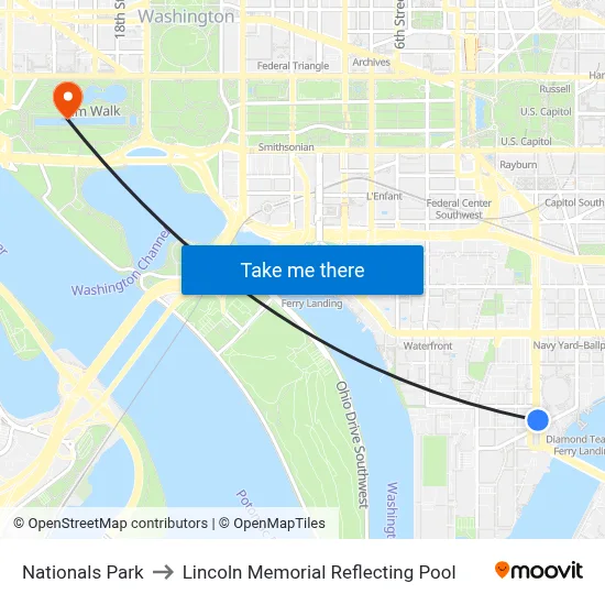 Nationals Park to Lincoln Memorial Reflecting Pool map