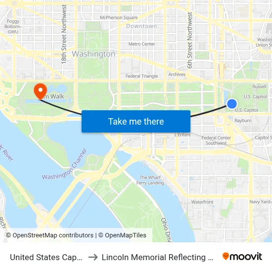 United States Capitol to Lincoln Memorial Reflecting Pool map