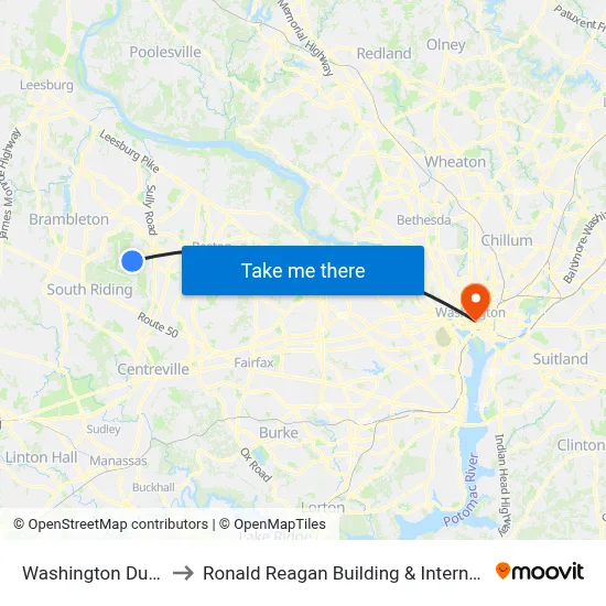 Washington Dulles Airport to Ronald Reagan Building & International Trade Center map