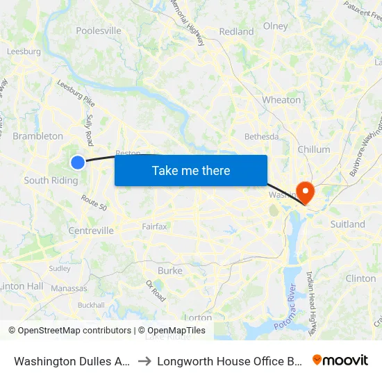 Washington Dulles Airport to Longworth House Office Building map