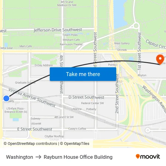 Washington to Rayburn House Office Building map