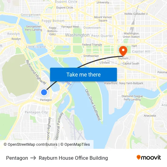 Pentagon to Rayburn House Office Building map