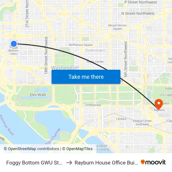 Foggy Bottom GWU Station to Rayburn House Office Building map