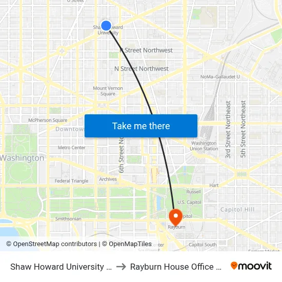 Shaw Howard University Station to Rayburn House Office Building map