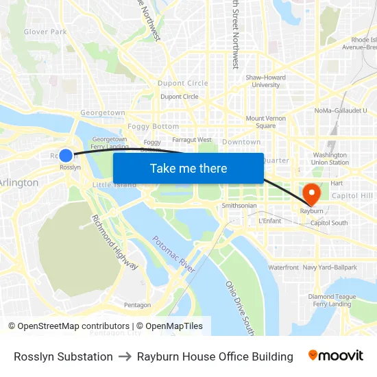 Rosslyn Substation to Rayburn House Office Building map