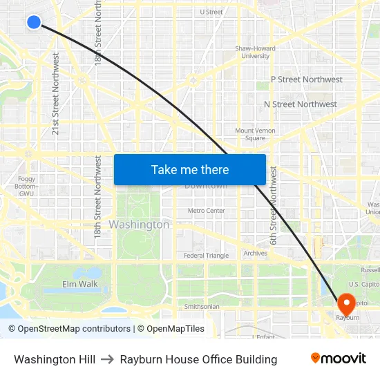 Washington Hill to Rayburn House Office Building map