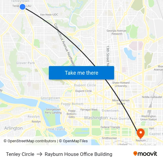 Tenley Circle to Rayburn House Office Building map