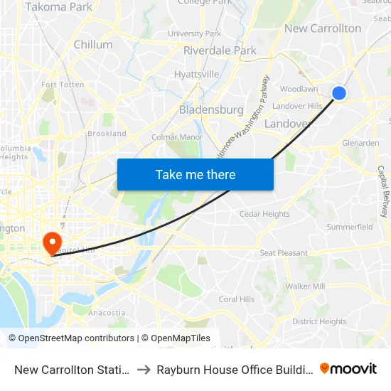 New Carrollton Station to Rayburn House Office Building map