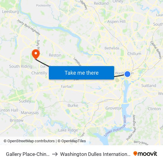 Gallery Place-Chinatown to Washington Dulles International Airport map