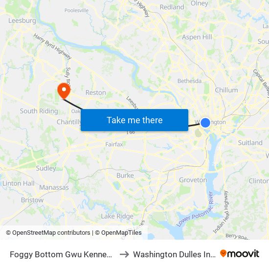 Foggy Bottom Gwu Kennedy Center Metro Station to Washington Dulles International Airport map