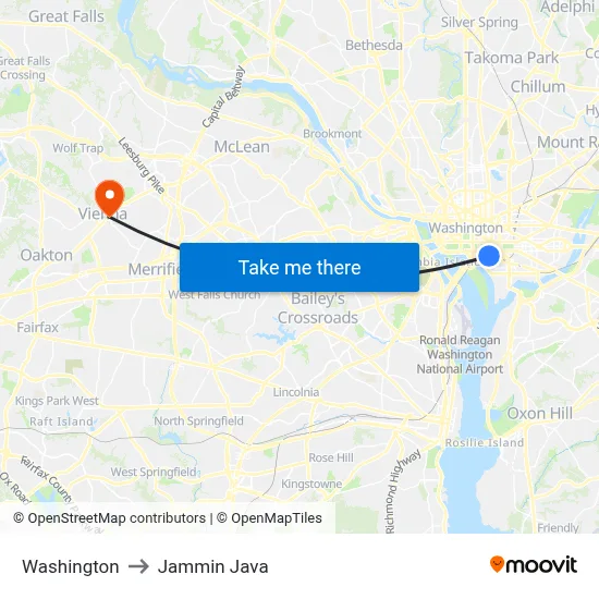 Washington to Jammin Java map