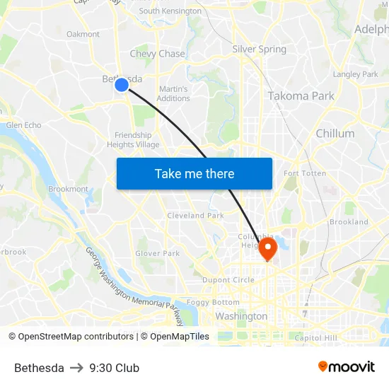 Bethesda to 9:30 Club map