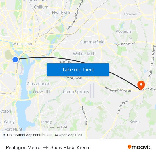 Pentagon Metro to Show Place Arena map