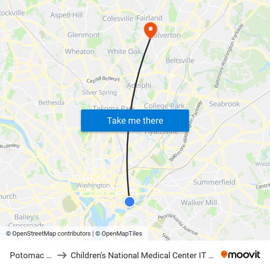 Potomac Ave to Children's National Medical Center IT Building map