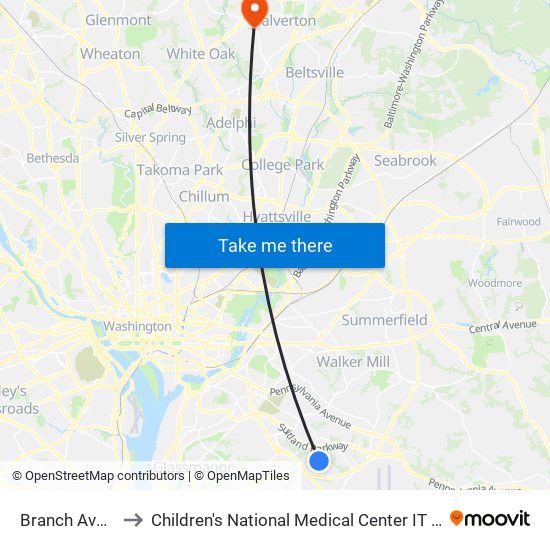 Branch Avenue to Children's National Medical Center IT Building map