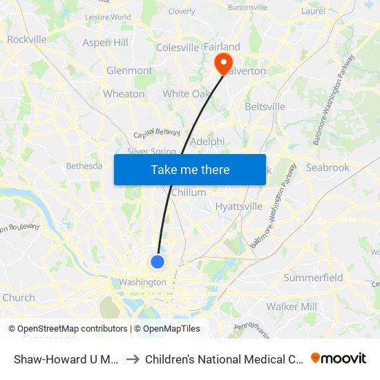 Shaw-Howard U Metro Station to Children's National Medical Center IT Building map