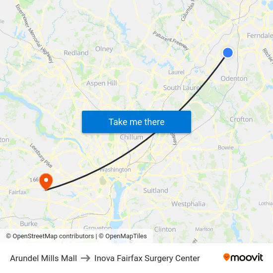 Arundel Mills Mall to Inova Fairfax Surgery Center map