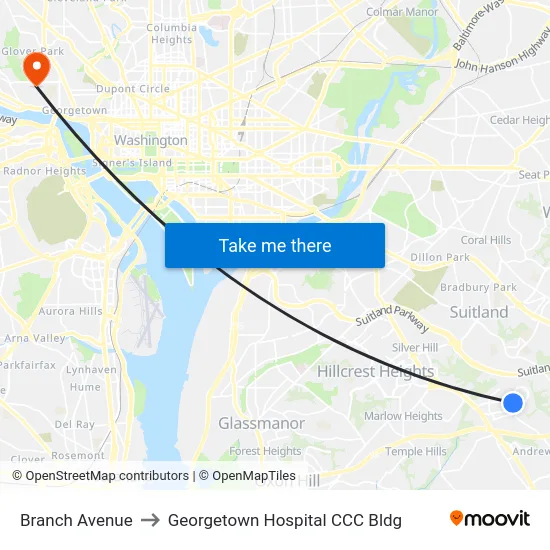 Branch Avenue to Georgetown Hospital CCC Bldg map