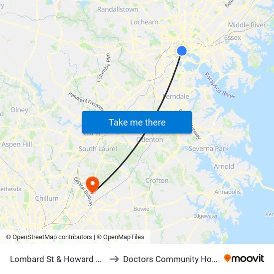 Lombard St & Howard St Wb to Doctors Community Hospital map