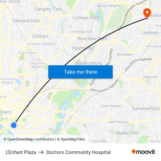 L'Enfant Plaza to Doctors Community Hospital map