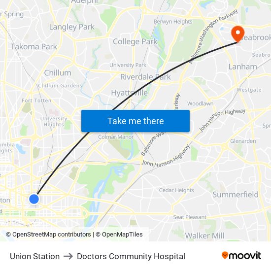Union Station to Doctors Community Hospital map