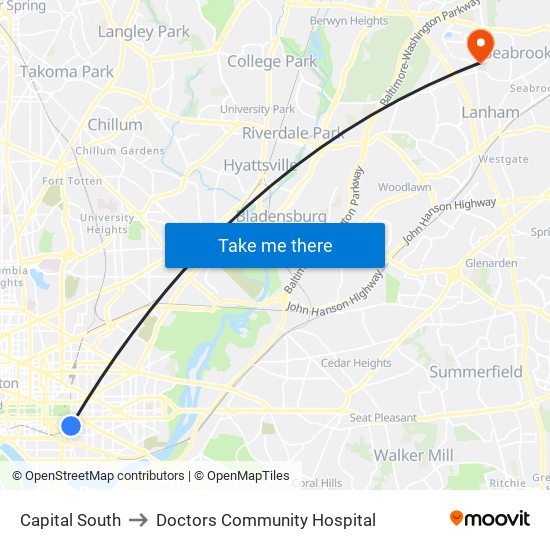 Capital South to Doctors Community Hospital map