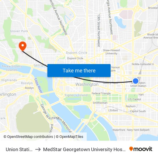 Union Station to MedStar Georgetown University Hospital map