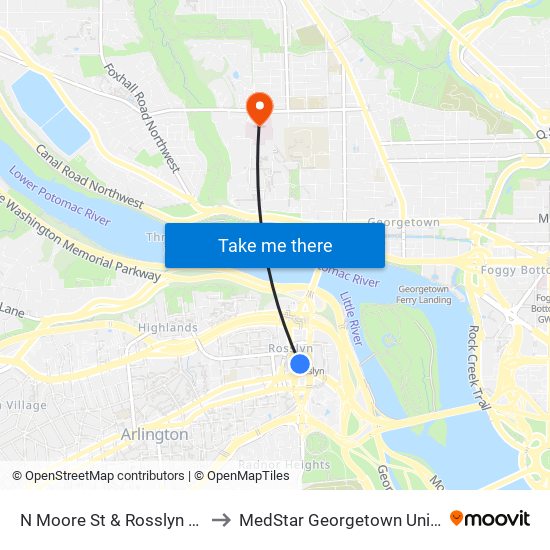 N Moore St & Rosslyn Station Bus Ba to MedStar Georgetown University Hospital map