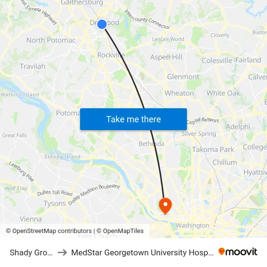 Shady Grove to MedStar Georgetown University Hospital map