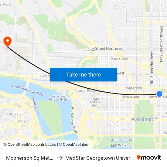 Mcpherson Sq Metro Station to MedStar Georgetown University Hospital map