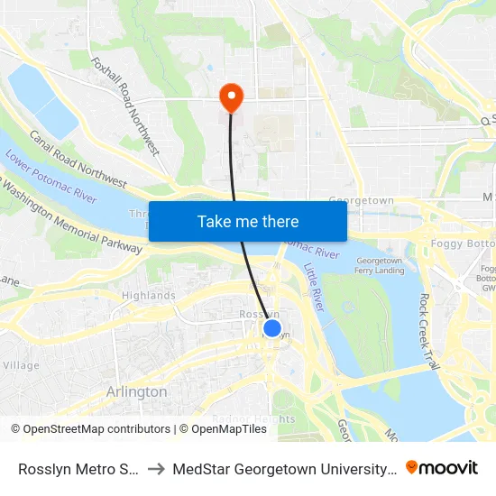 Rosslyn Metro Station to MedStar Georgetown University Hospital map