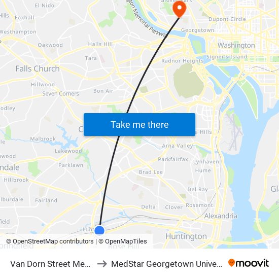 Van Dorn Street Metro Station to MedStar Georgetown University Hospital map