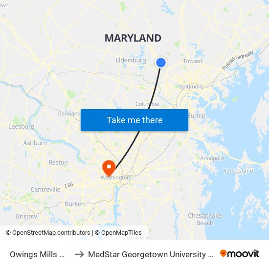 Owings Mills Metro to MedStar Georgetown University Hospital map