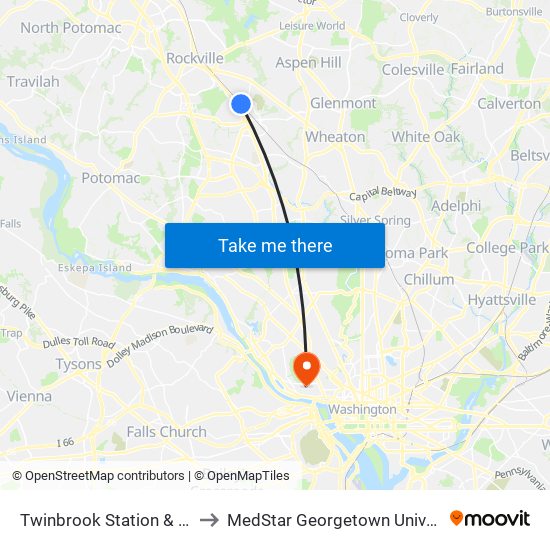 Twinbrook Station & Bay C - East to MedStar Georgetown University Hospital map