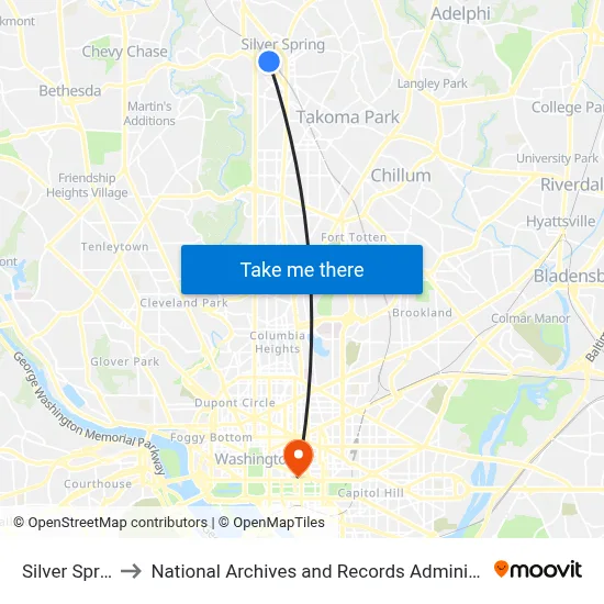 Silver Spring to National Archives and Records Administration map
